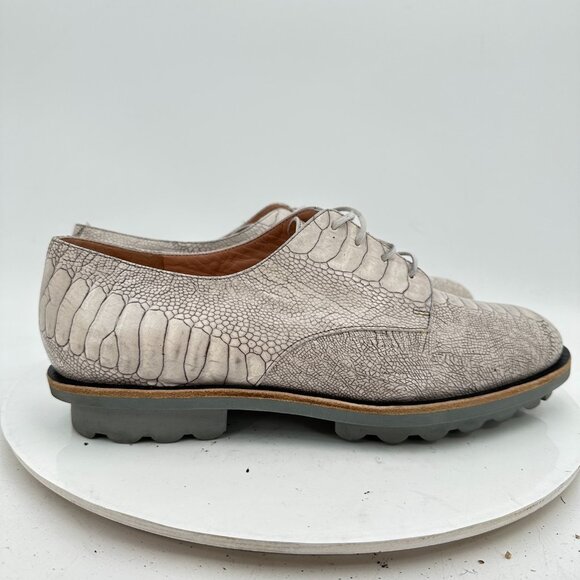 Robert Clergerie Men Size 9B White Grey Snake Pattern Leather Derby Shoes - Picture 4 of 12